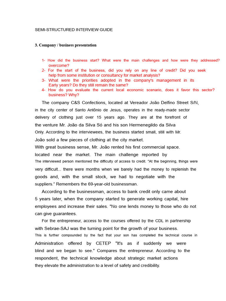 C&S Confections Business Interview Guide | PDF | Entrepreneurship ...