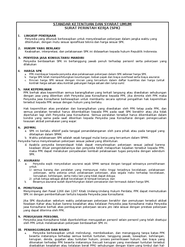 Standar SPK Jasa Konsultansi Indonesia | PDF