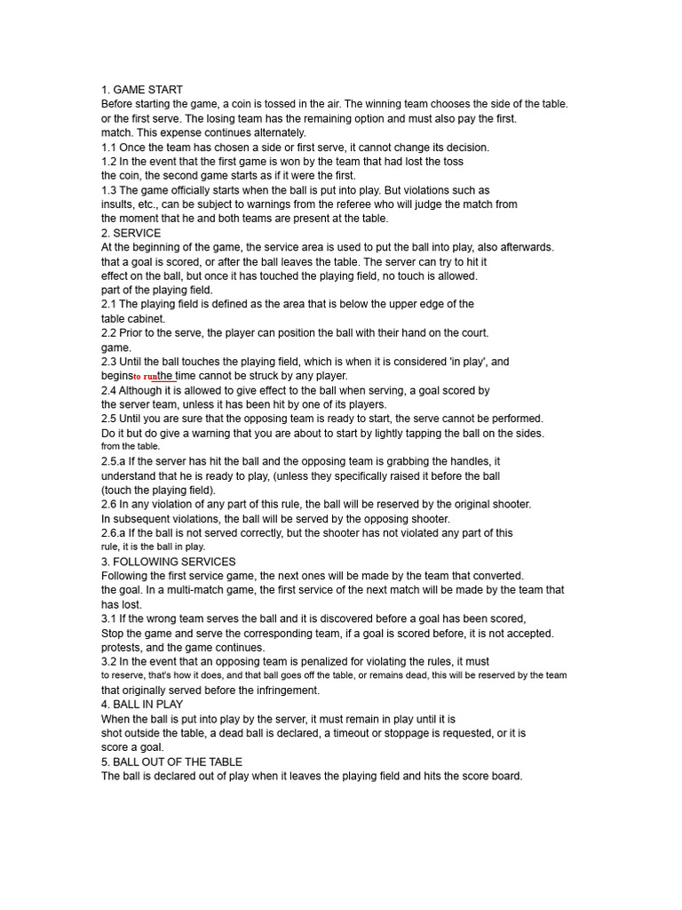 Official Table Football Rules | PDF | Ball Games | Team Sports