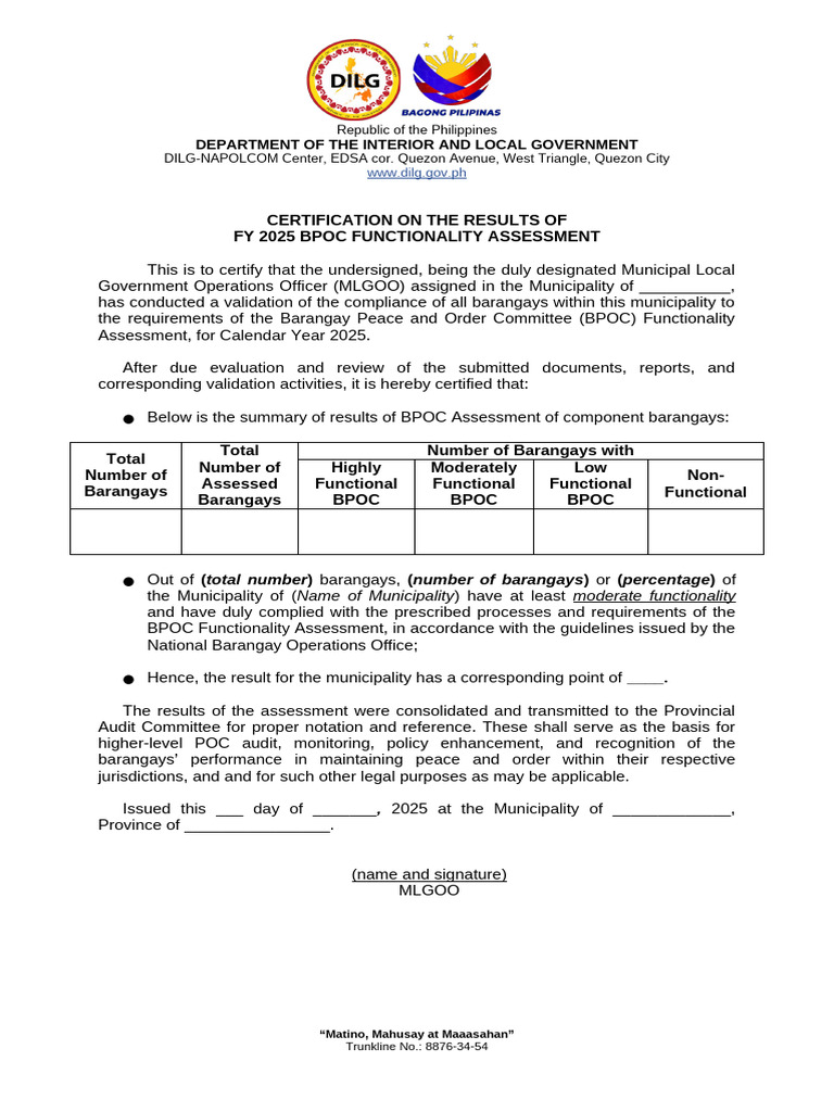 BPOC Functionality Assessment 2025 | PDF