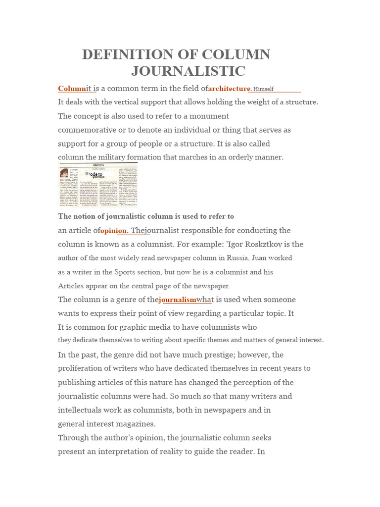 Definition of Journalistic Column | PDF | Newspapers | Journalism