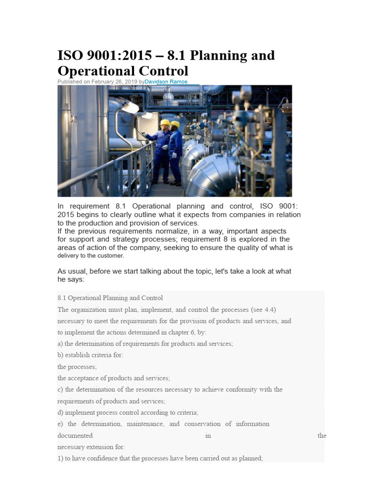 ISO 9001:2015 Operational Control Guide | PDF | Regulatory Compliance ...
