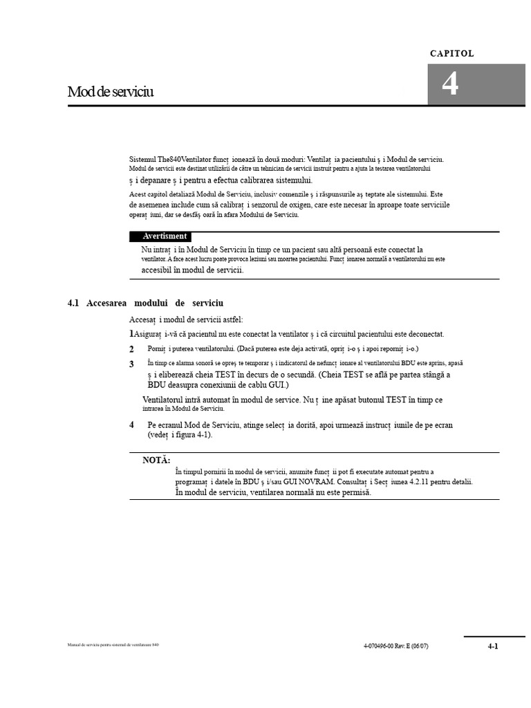840 Manual de Serviciu Rev E - 4 Mod de Serviciu | PDF