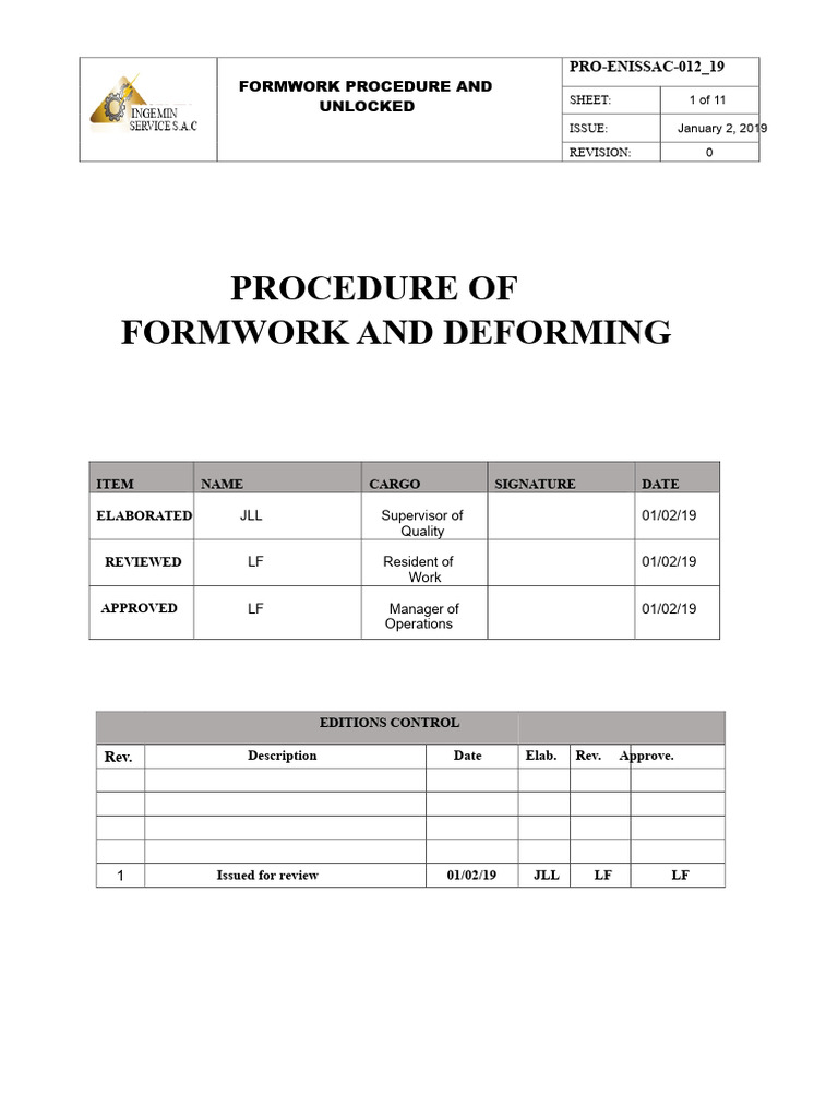 Formwork Procedure Guidelines 2019 | PDF | Wood | Concrete