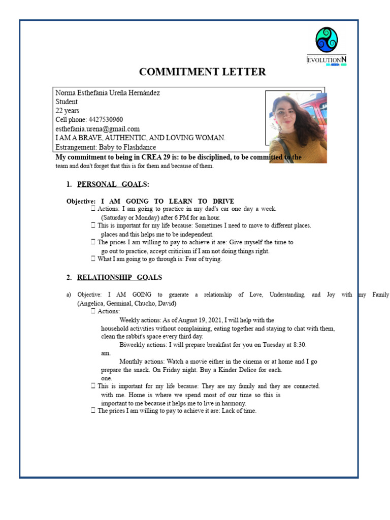 Commitment Letter for Personal Goals | PDF