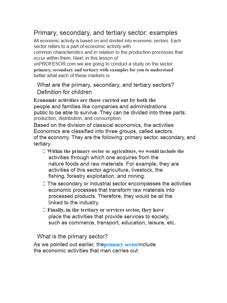 Primary, Secondary, and Tertiary Sector: Examples | PDF | Agriculture ...
