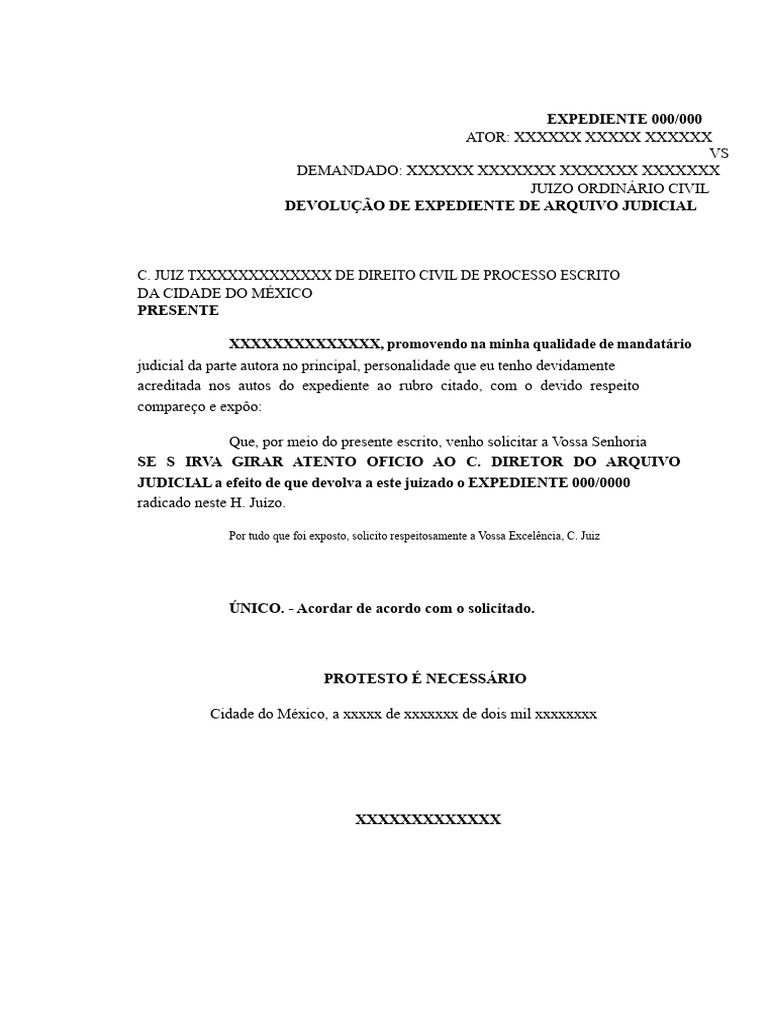 Escrito Solicitando A Devolução Do Processo Do Arquivo Judicial | PDF