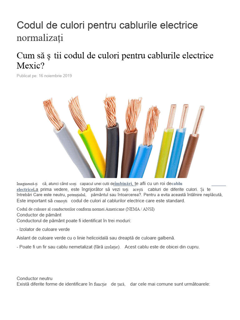 Codul de Culori Pentru Cablurile Electrice Normalizate | PDF