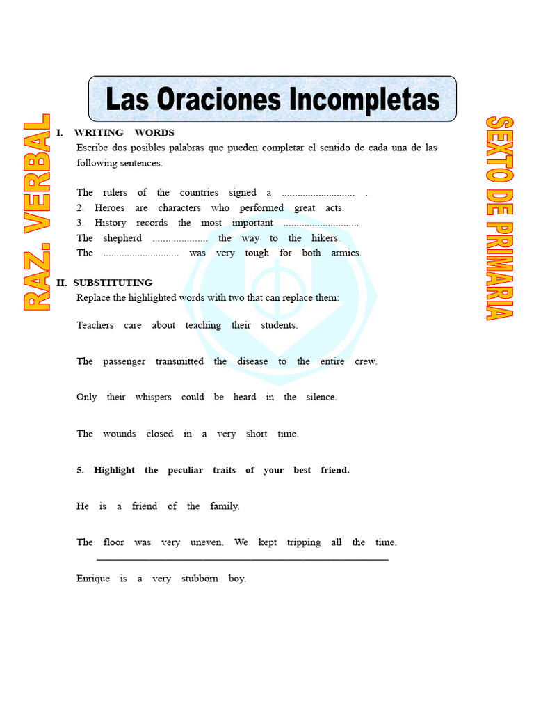 Incomplete Sentences For Sixth Grade | PDF | Electromagnetic Induction