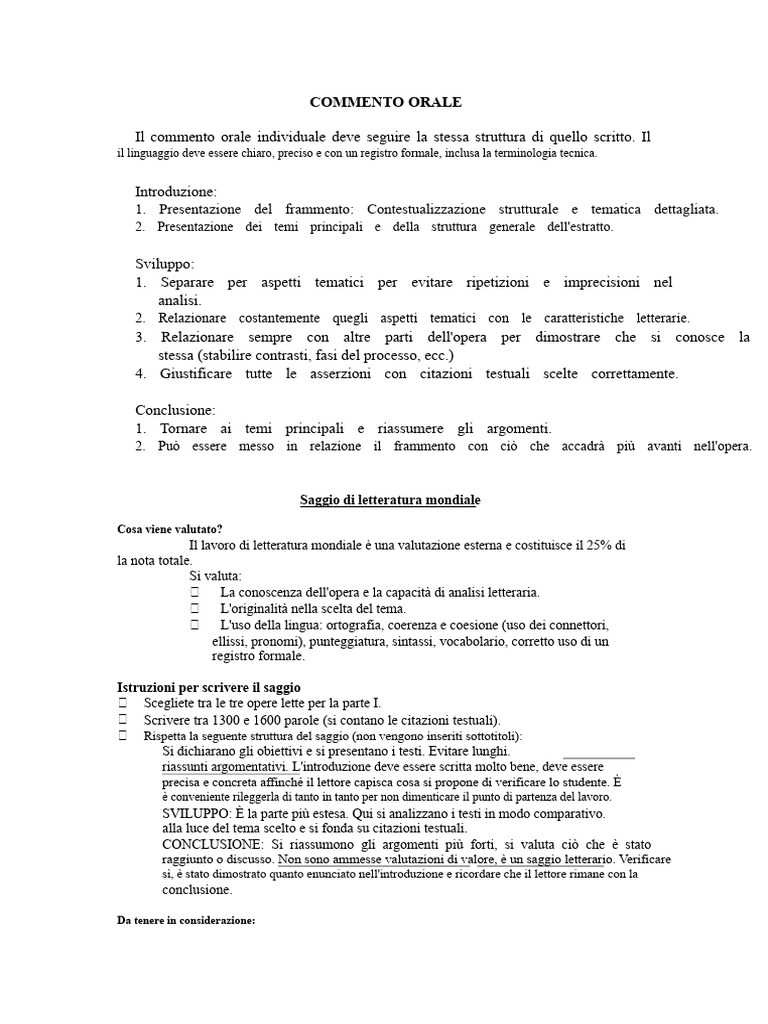 COMMENTO ORALE Da Tenere in Considerazione | PDF