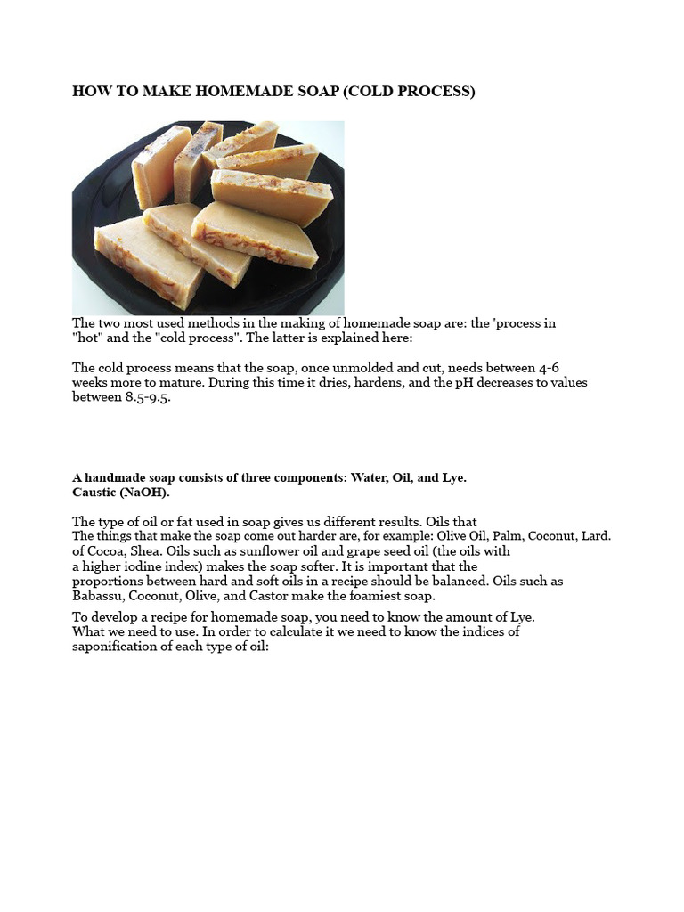 Cold Process Homemade Soap Guide | PDF | Soap | Sodium Hydroxide
