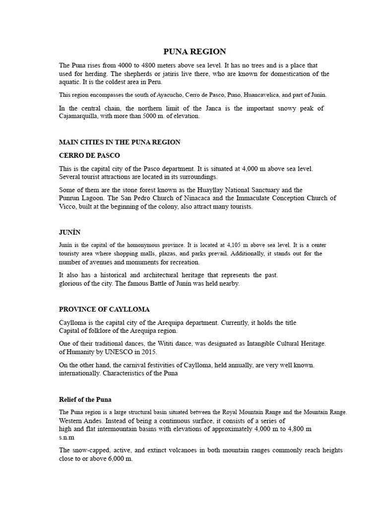 Overview of the Puna Region in Peru | PDF | Andes | Rain