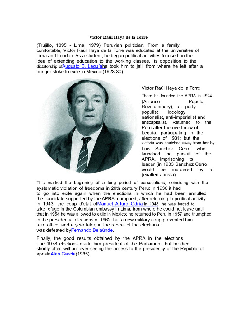 Biography of Víctor Raúl Haya de la Torre | PDF | Peru