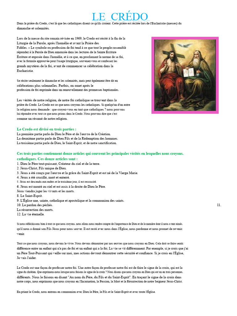 La Prière du Credo Catholique | PDF | Profession de foi | Église catholique
