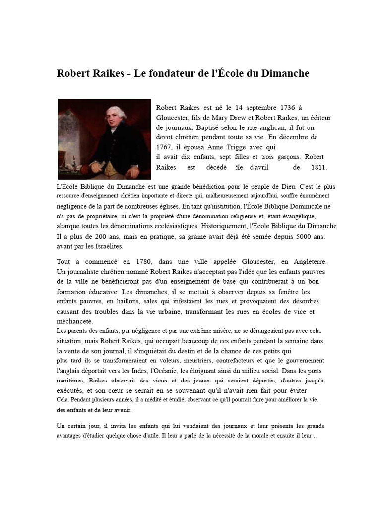 Robert Raikes et l'École du Dimanche | PDF
