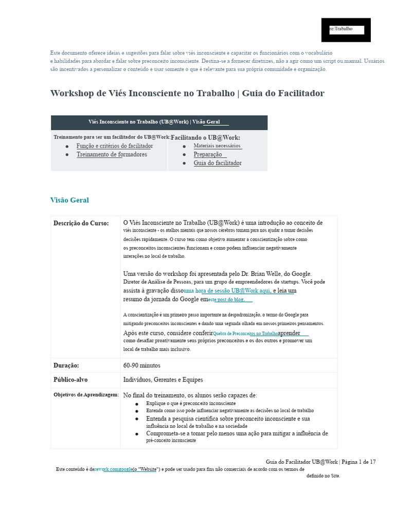 Guia para Workshop de Viés Inconsciente | PDF | Mente inconsciente ...
