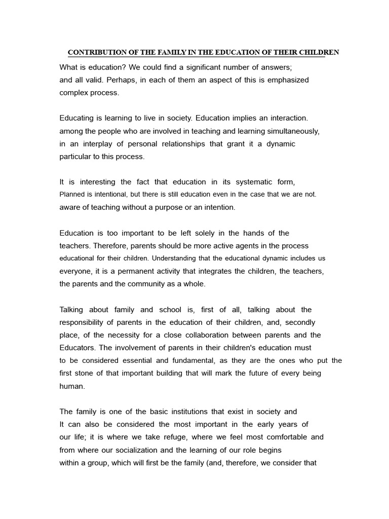 Family's Role in Children's Education | PDF | Family | Socialization
