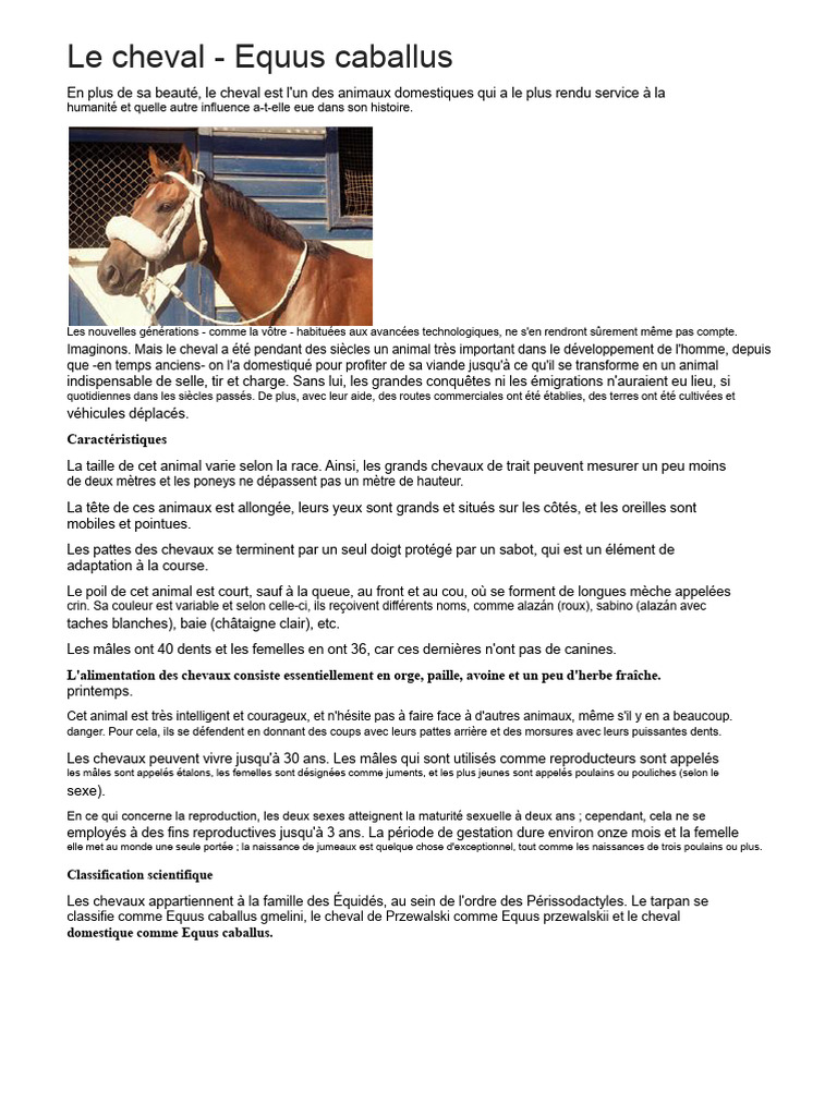 Caractéristiques et histoire du cheval | PDF | Chevaux | Équidés