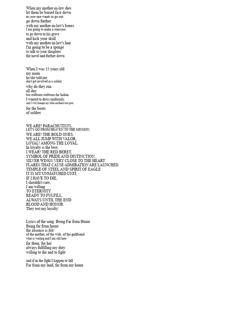 Military Song Lyrics Compilation | PDF