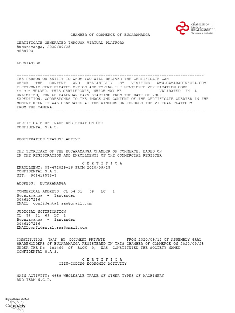 Commercial Registration Certificate | PDF | Signature