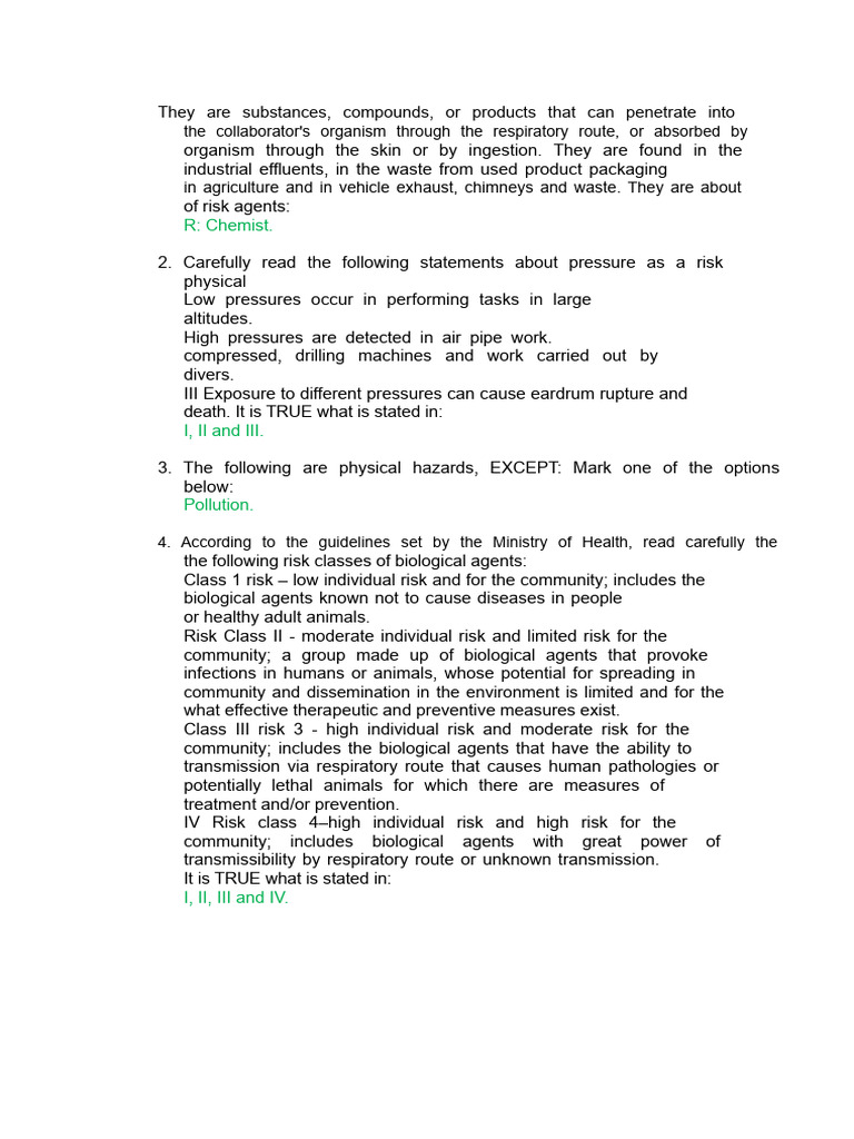 Chemical Risk - Questionnaire - 50 Questions | PDF | Particulates | Air ...