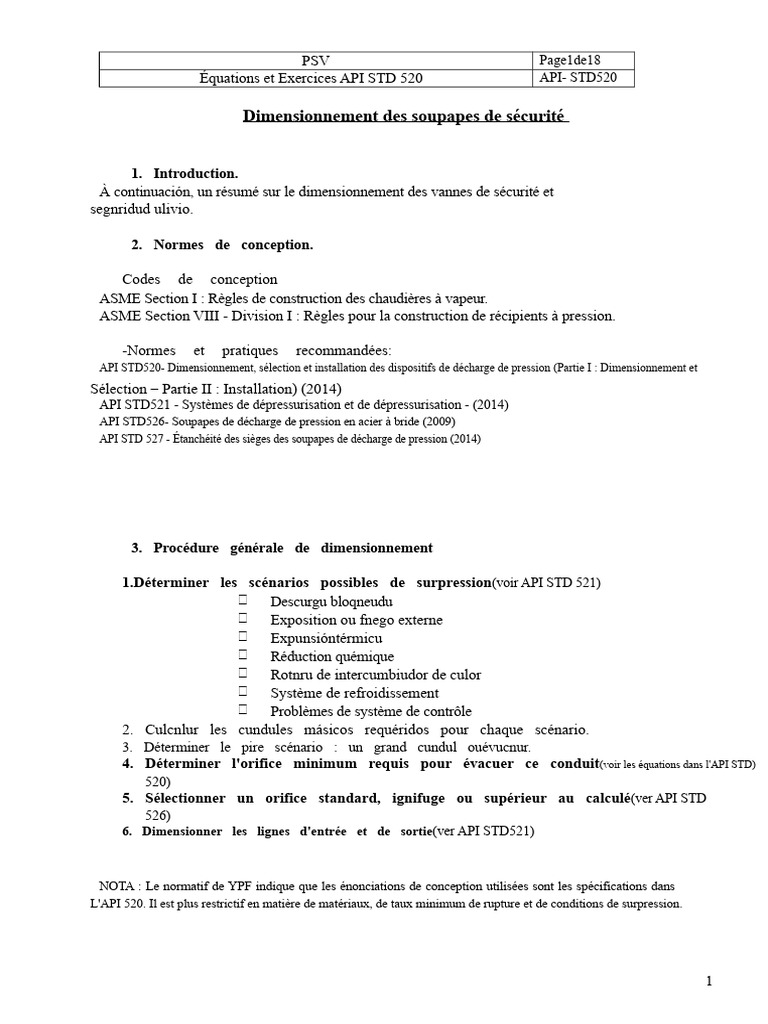 Dimensionnement des soupapes de sécurité API 520 | PDF | Pression | Gaz