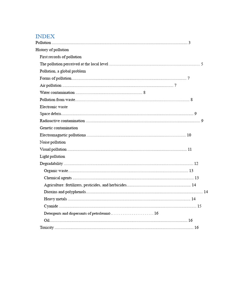 INDEX | PDF | Pollution | Water Pollution
