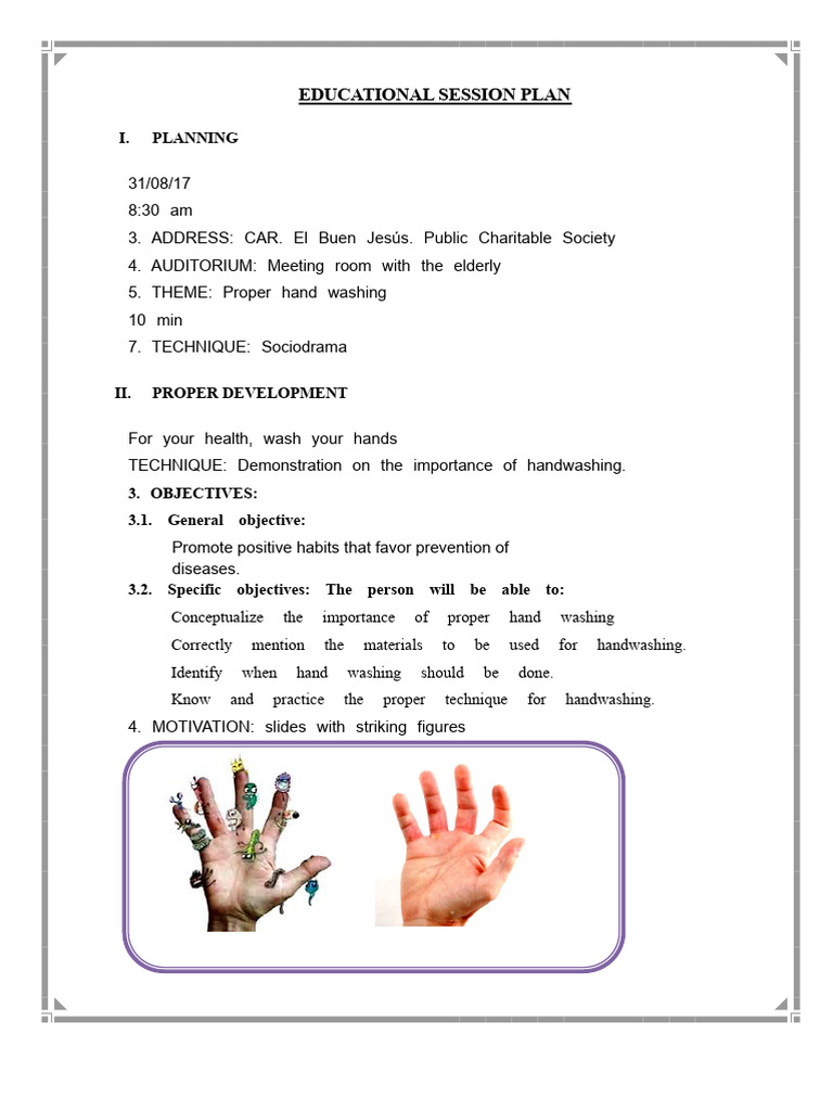 Handwashing Education Session Plan | PDF | Hand Washing | Hygiene