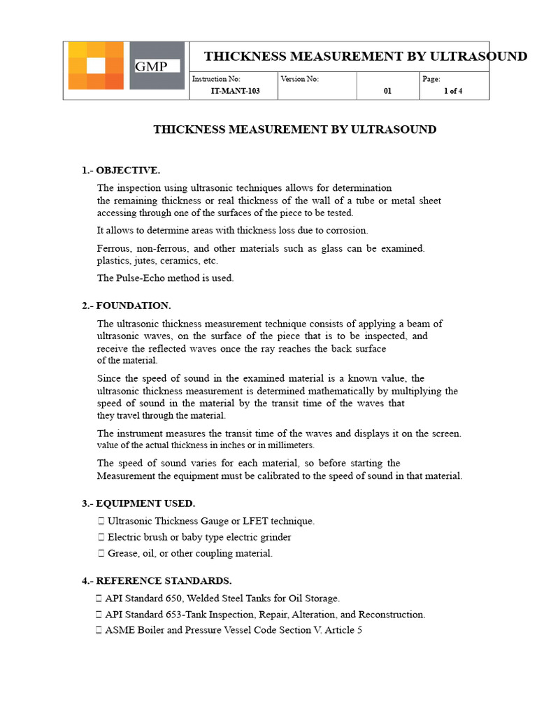 IT-MANT-103-Thickness Measurement by Ultrasonics | PDF | Ultrasound ...