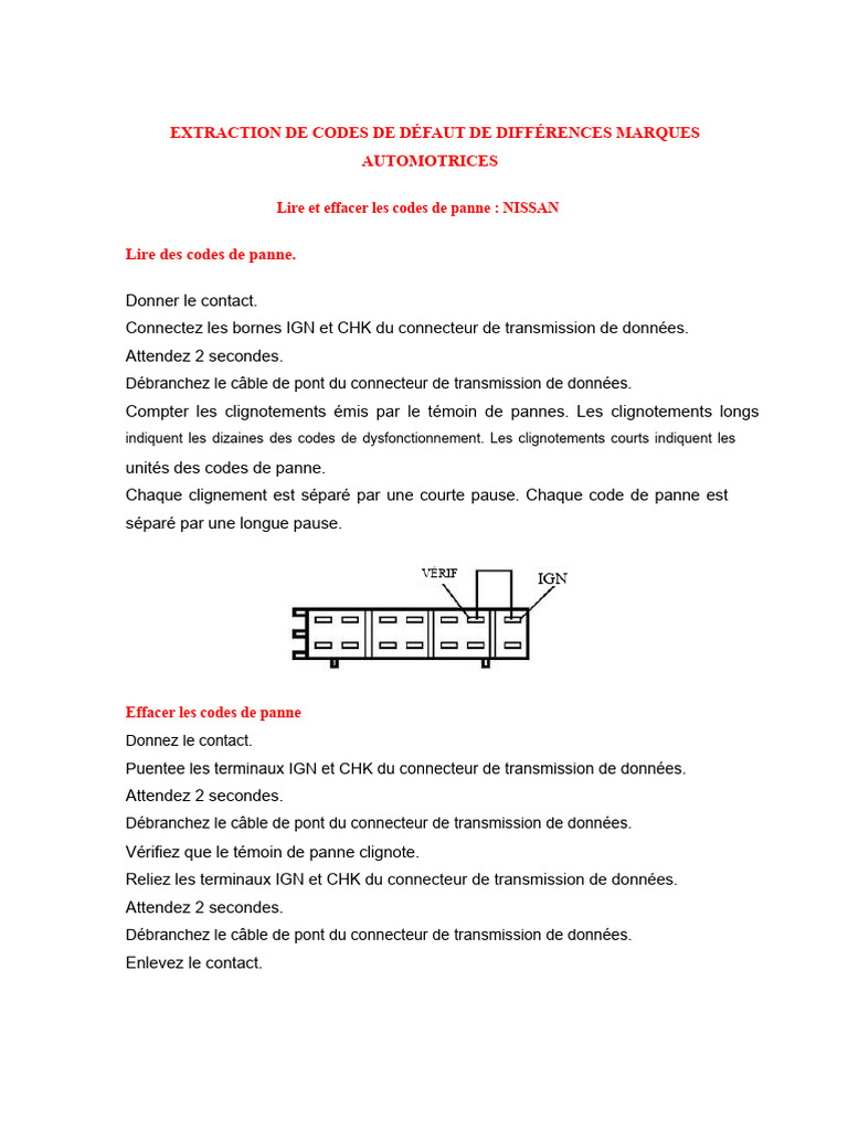 Codes de panne auto : lecture et effacement | PDF | Injection (moteur ...
