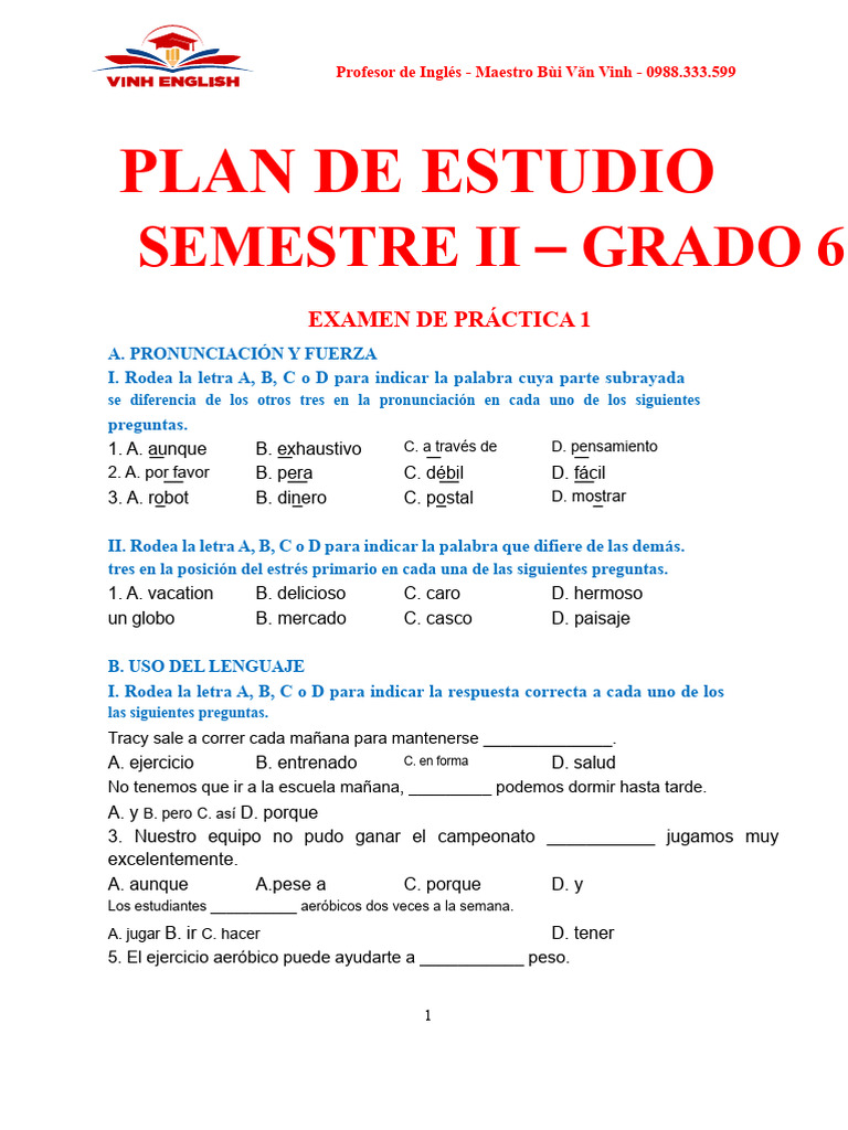 Examen de Práctica de Inglés - Grado 6 | PDF | Contaminación | Robot