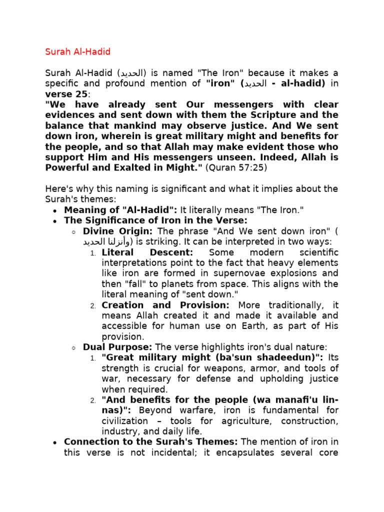 Significance of Surah Al-Hadid | PDF | Prophets And Messengers In Islam ...