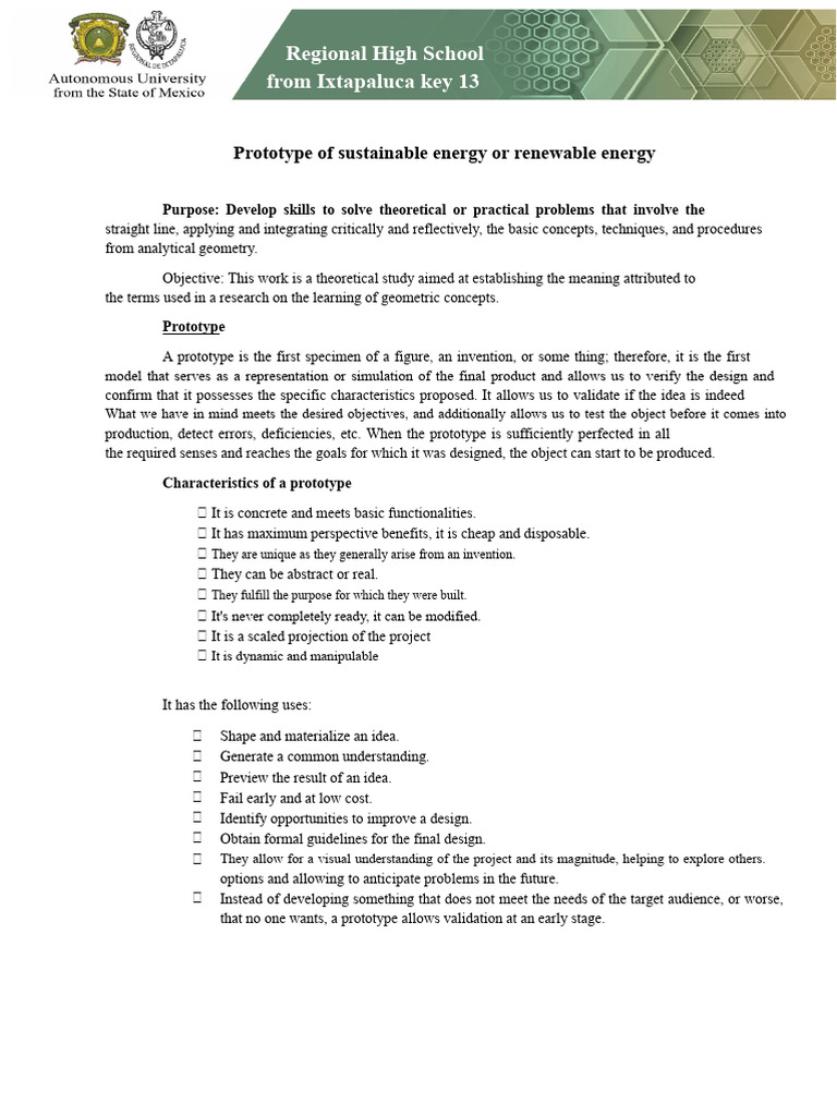 Prototype of Sustainable Energy or Renewable Energy | PDF | Energy ...