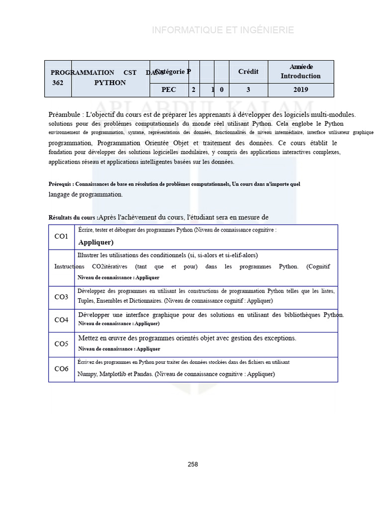 Cours de Programmation Python Avancée | PDF | Python (Langage de ...