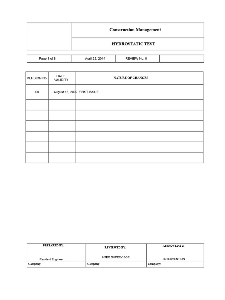 Hydrostatic Testing Procedure for Pipelines | PDF | Pressure | Pipe ...