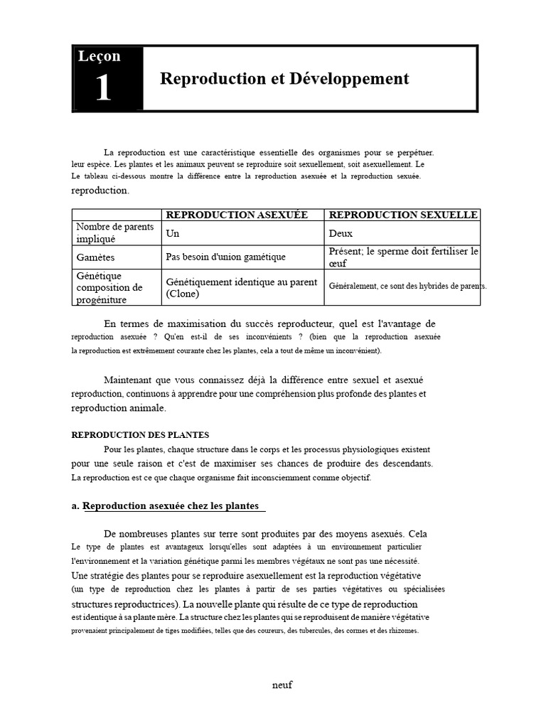 Reproduction et Développement des Organismes | PDF | Sexe | la reproduction