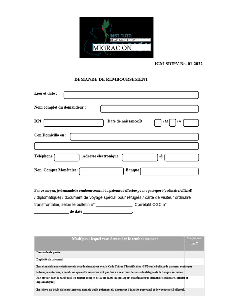 Demande de Remboursement de Paiement | PDF | Certificat de naissance ...