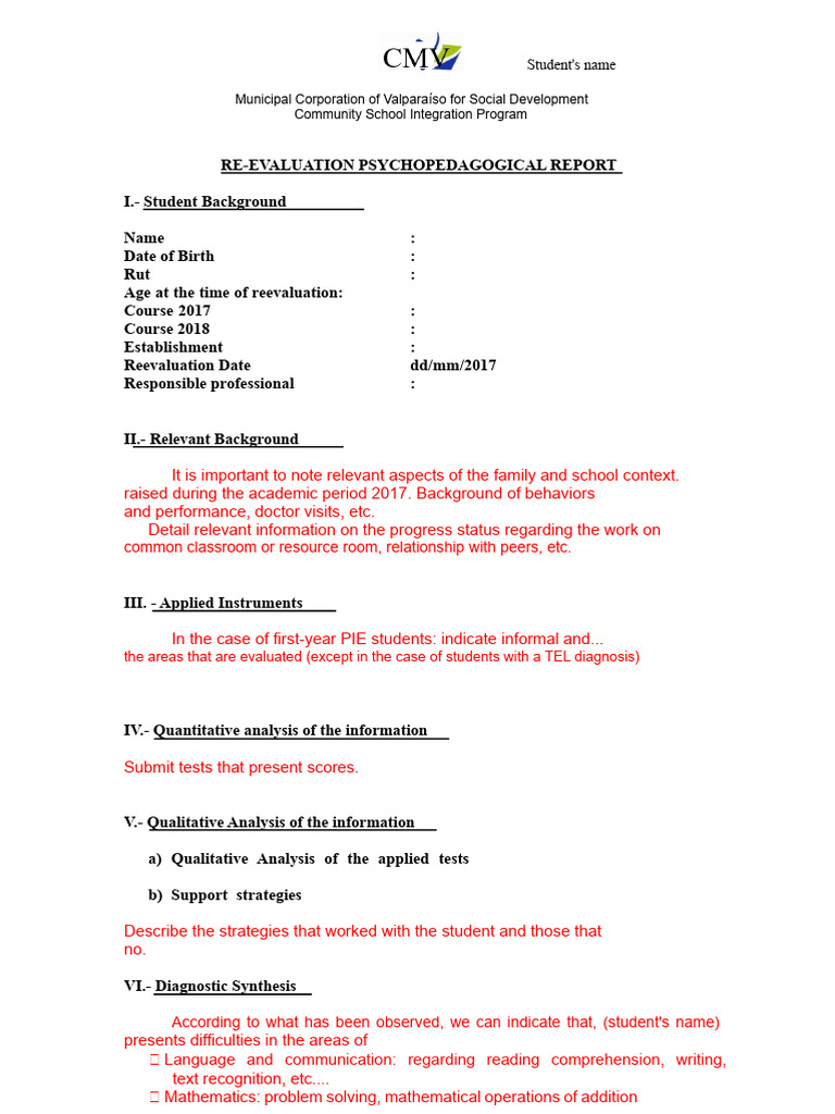Psychopedagogical Reevaluation Report | PDF | Quantitative Research ...