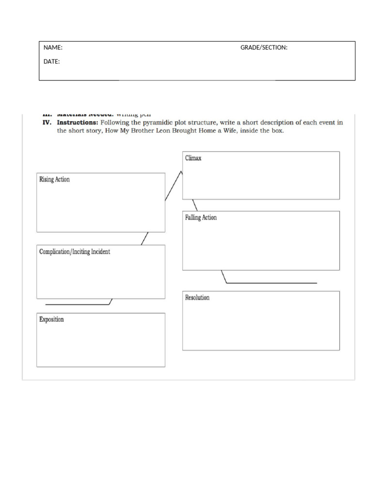 Literary Analysis Worksheet How My Brother... Wife | PDF