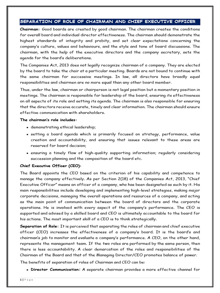 Board Effectiveness: Chairman vs. CEO | PDF | Board Of Directors | Business