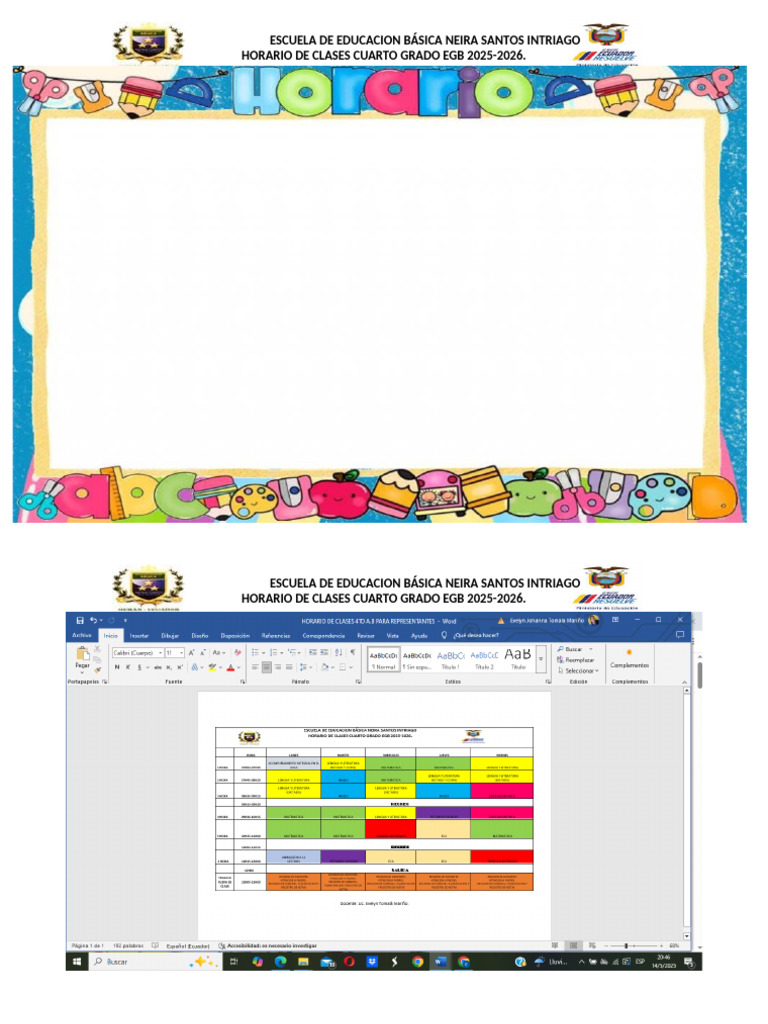 Horario Clases Cuarto Grado EGB 2025-2026 | PDF