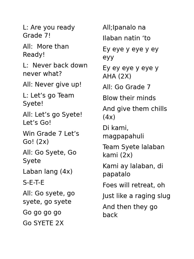 Grade 7 Team Syete Cheer | PDF