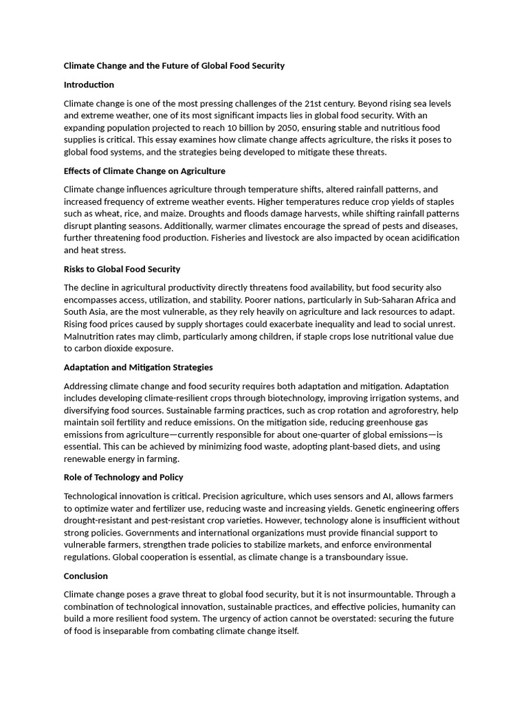 Climate Change's Impact on Food Security | PDF | Agriculture | Climate ...