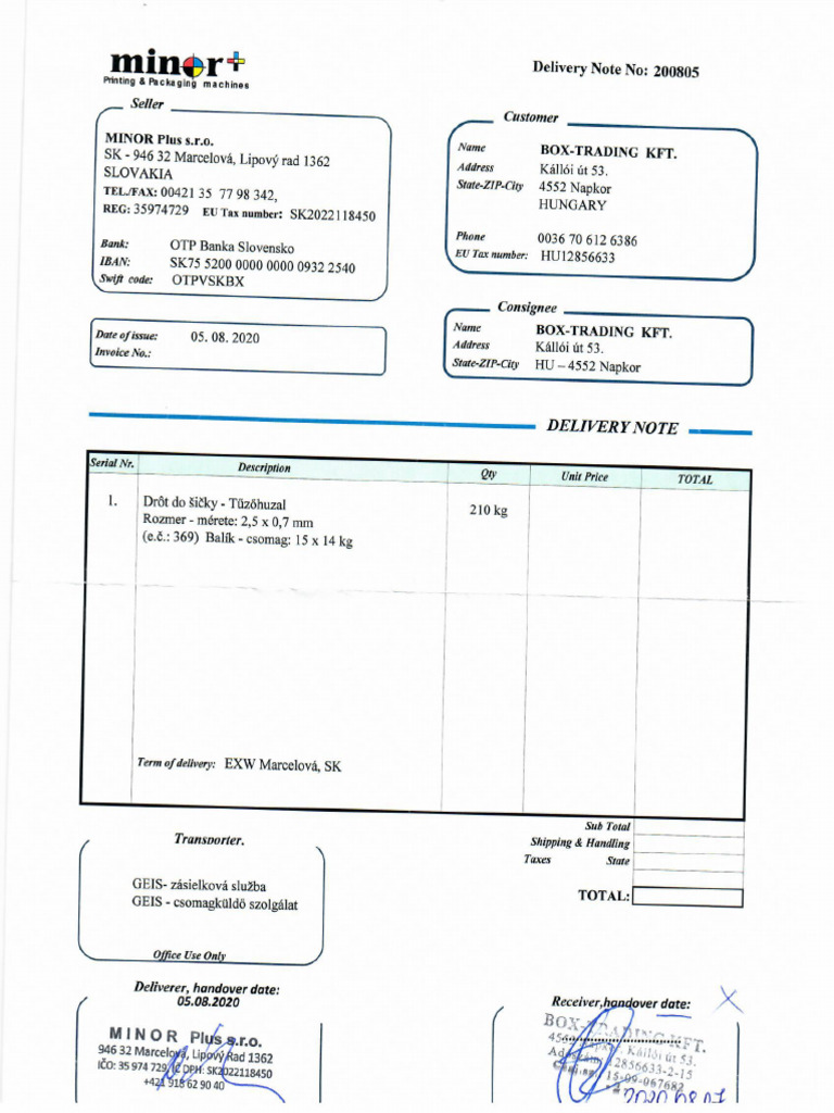 Delivery Note 200805 | PDF