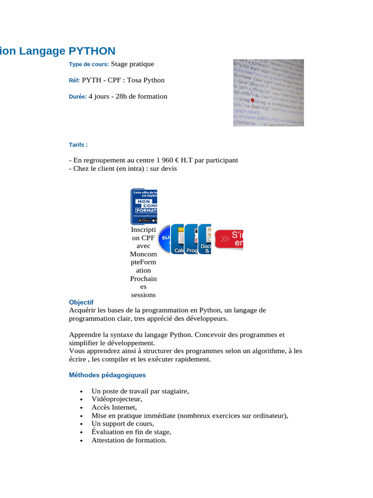 Formation complète en Python 28h | PDF | Python (Langage de ...
