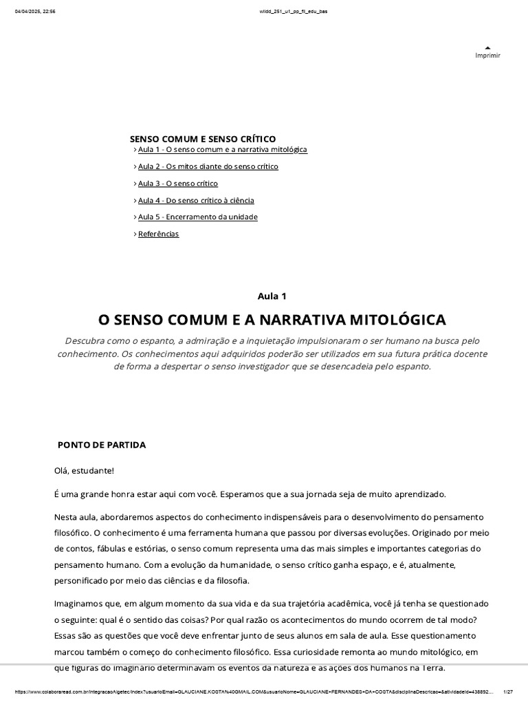 Senso Comum e Filosofia: Introdução | PDF | Mitologia grega | Pensamento