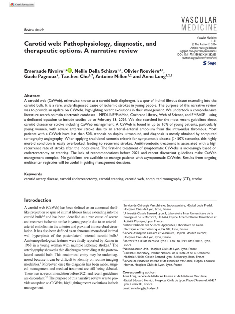 Carotid Webs: Diagnosis and Management Update | PDF | Stroke ...