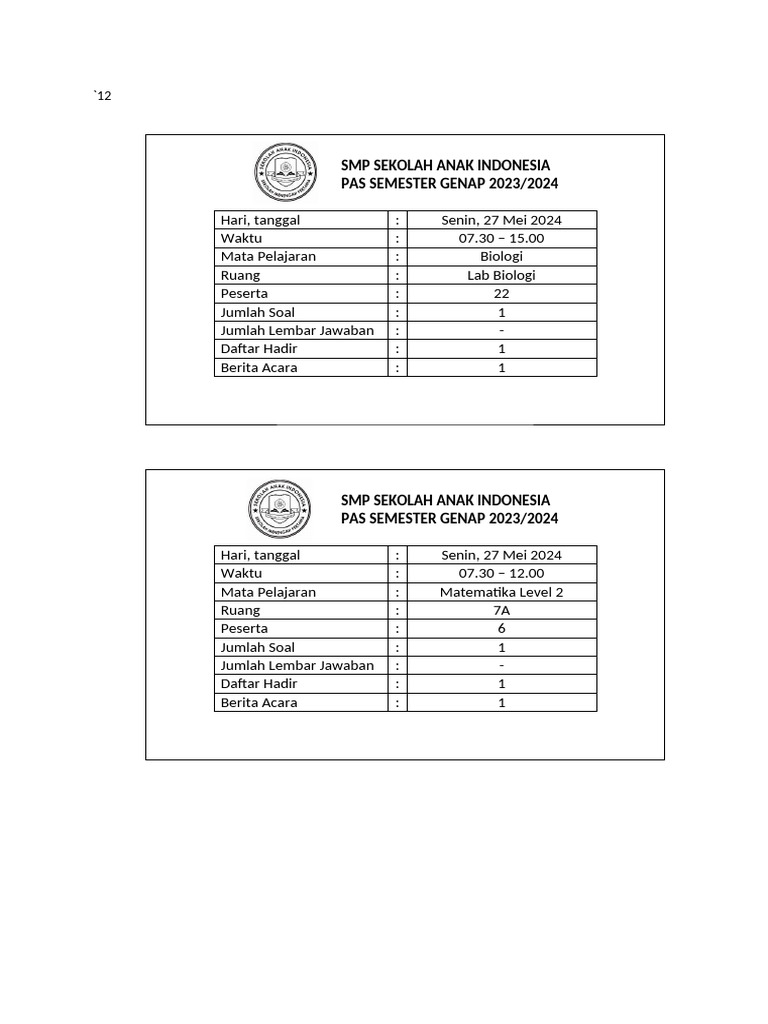 LABEL PAS genap 2023-2024 | PDF