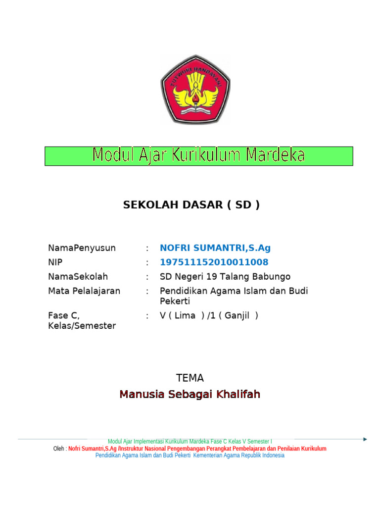 Modul Ajar Kelas 5 Bab 3 Manusia Sebagai Khalifah | PDF