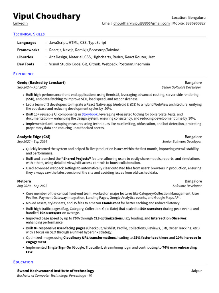 Senior Software Developer Profile | PDF | Information Technology ...